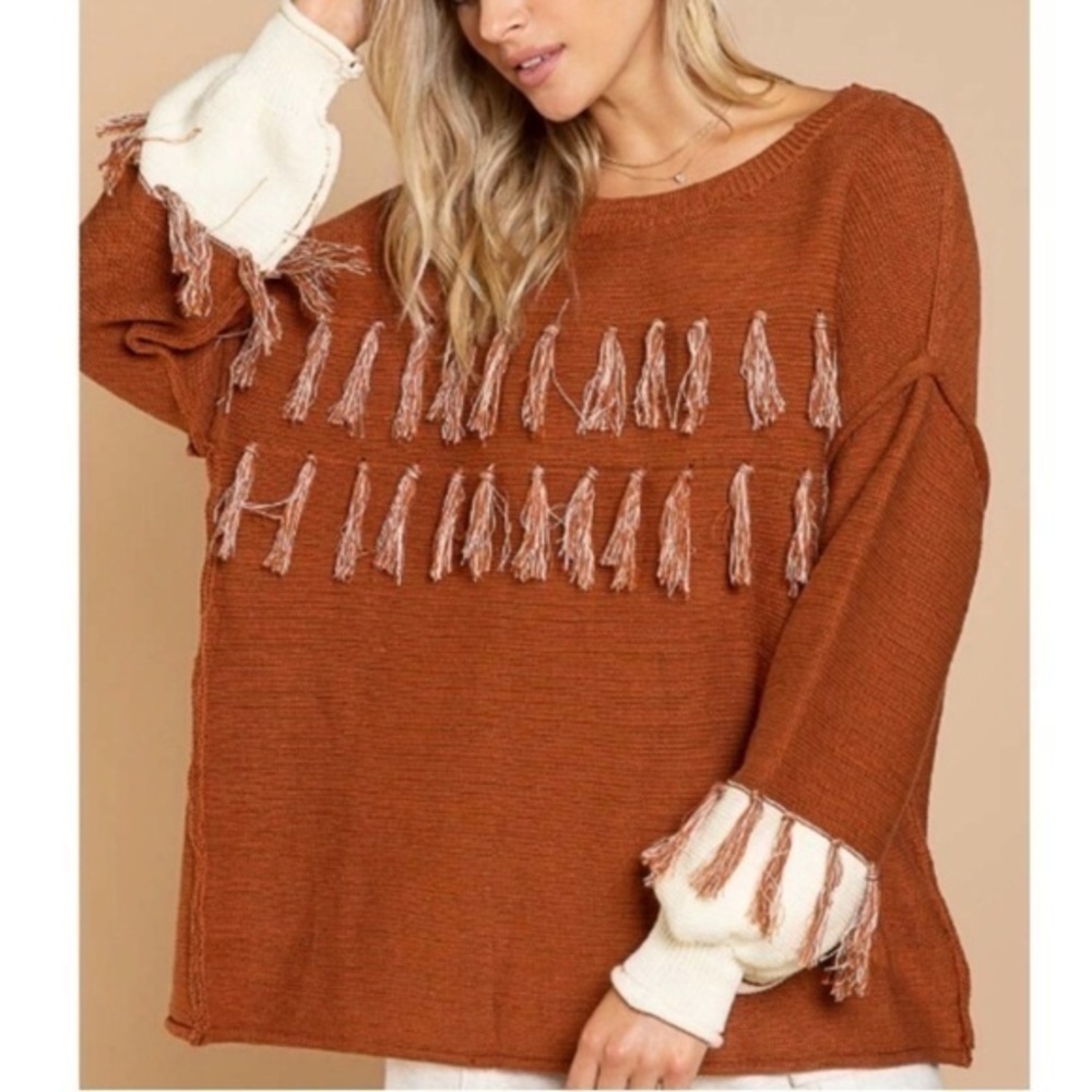 POL Rust Color Fringe Tie Back Sweater BRAND NEW